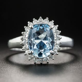 Small Platinum Aquamarine and Diamond Ring
