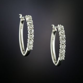 Estate Diamond Hoop Earrings - 2