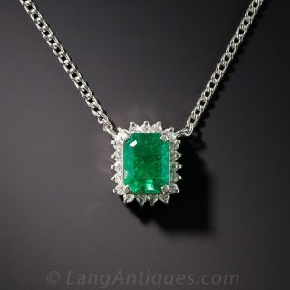 Small Platinum Emerald and Diamond Pendant