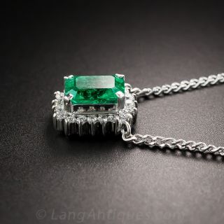 Small Platinum Emerald and Diamond Pendant