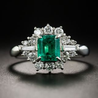 Small Platinum Emerald and Diamond Ring