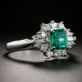 Small Platinum Emerald and Diamond Ring
