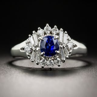 Small Platinum Sapphire and Diamond Estate Ring