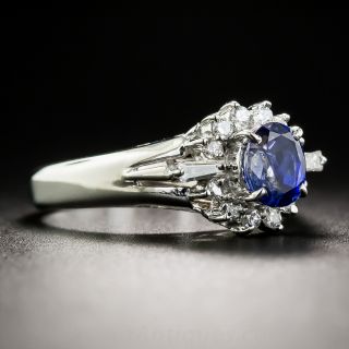 Small Platinum Sapphire and Diamond Halo Ring