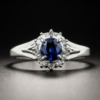 Small Platinum Sapphire Diamond Halo Ring