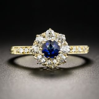 Small Sapphire and Diamond Halo Ring
