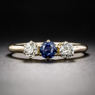 Small Sapphire and Diamond Three Stone Diamond Ring