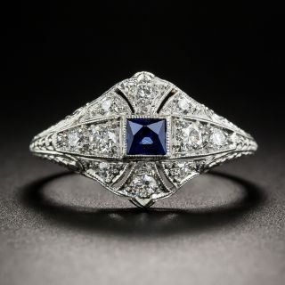 Small Scale Art Deco Sapphire Platinum and Diamond Ring