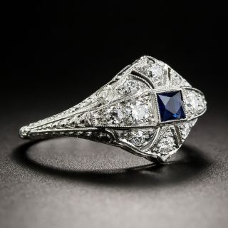 Small Scale Art Deco Sapphire Platinum and Diamond Ring