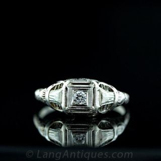 Small Scale Diamond Filigree Ring  Circa 1920 s Main View