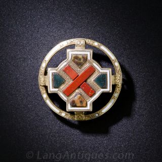 Small Scottish Gold and Agate Circle Pin