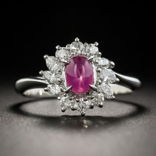 Small Star Ruby Platinum Diamond Ring - 1