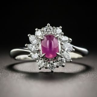 Small Star Ruby Platinum Diamond Ring