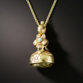 Small Victorian Citrine And Turquoise Fob Pendant - 2