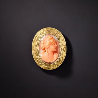 Small Victorian Coral Cameo Brooch - 1