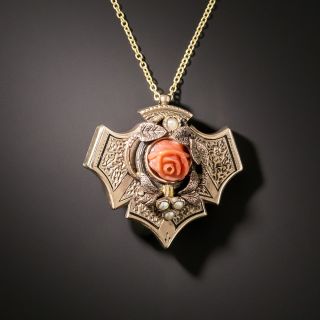Small Victorian Coral Flower Pendant - 2
