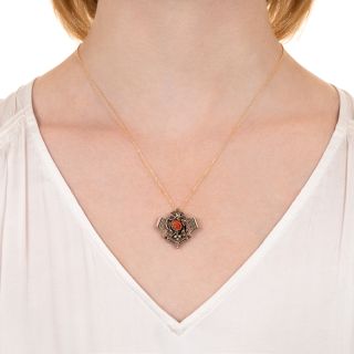 Victorian Coral Flower Pendant