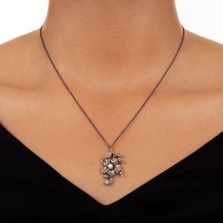 Small Victorian Diamond And Pearl Flower Pendant