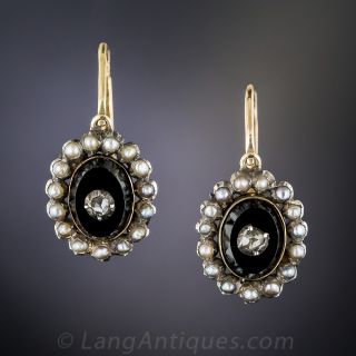 Small Victorian Onyx and Diamond Earrings