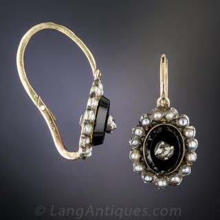 Small Victorian Onyx and Diamond Earrings