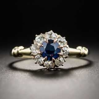Small Victorian Sapphire and Diamond Halo Ring - 2