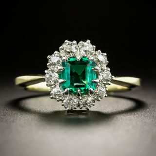 Small Vintage Gem Emerald with Diamond Halo Ring - 2