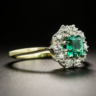 Small Vintage Gem Emerald with Diamond Halo Ring