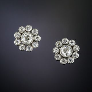 Small Vintage Style Platinum Diamond Halo Earrings - 1