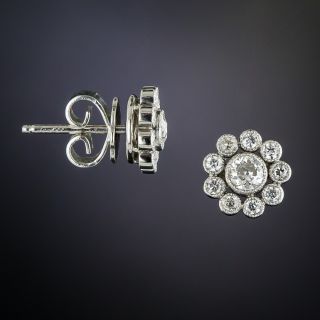 Small Vintage Style Platinum Diamond Halo Earrings 