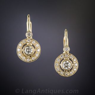 Small Vintage Style Yellow Gold Diamond Earrings