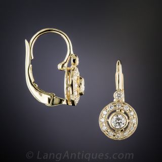 Small Vintage Style Yellow Gold Diamond Earrings