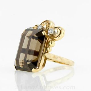 Smokey Quartz and Diamond Ring