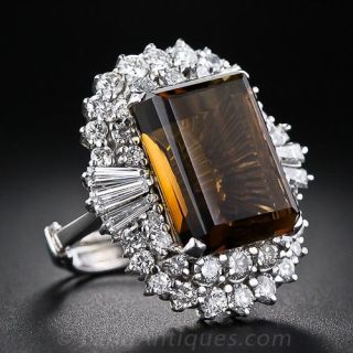 Smoky Quartz and Diamond Cocktail Ring