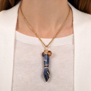Sodalite, Topaz, and Pink Tourmaline Figa Necklace