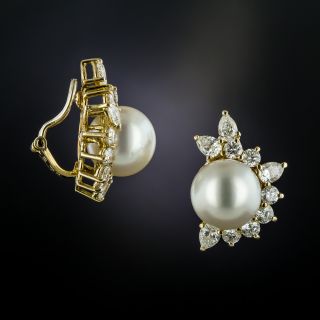 South Sea Pearl and Diamond Clip Earrings - 1