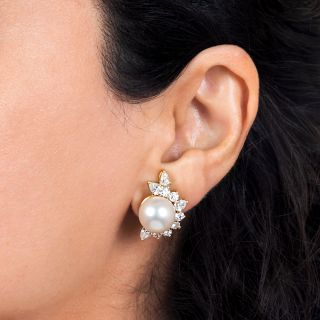 South Sea Pearl and Diamond Clip Earrings
