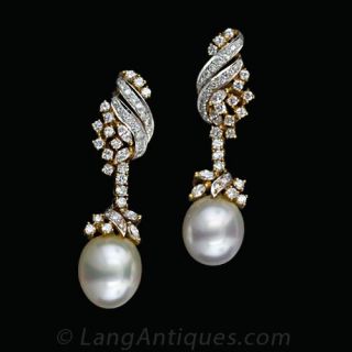 South Sea Pearl and Diamond Drop Earrings