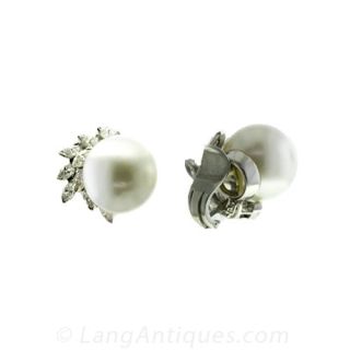 South Sea Pearl and Diamond Ear Clips