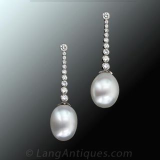 Estate Diamond South Sea Pearl Earrings 