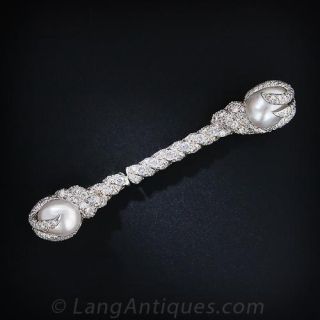 South Sea Pearl and Diamond Jabot Pin - 1
