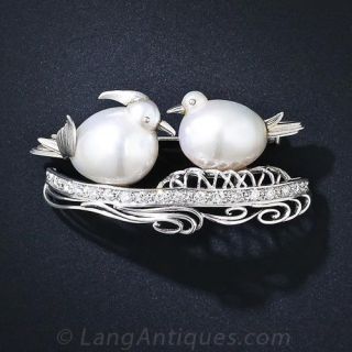 South Sea Pearl Love Bird Pin