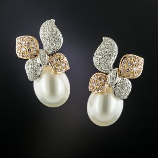 South Sea Pearl Pink and White Diamond Earrings - 3