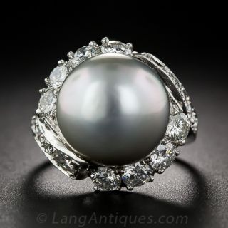 South Sea Pearl, Platinum and Diamond Ring