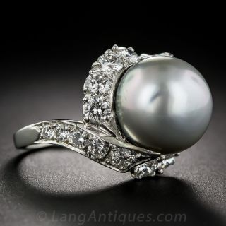 South Sea Pearl, Platinum and Diamond Ring