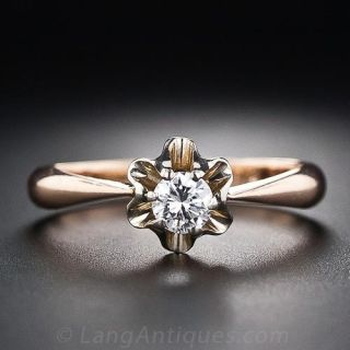 Soviet Russian .20 Carat Rose Gold Solitaire Engagement Ring