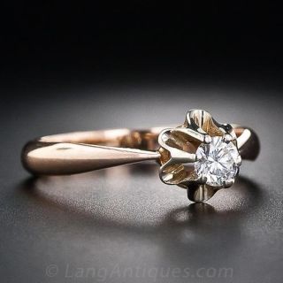Soviet Russian .20 Carat Rose Gold Solitaire Engagement Ring