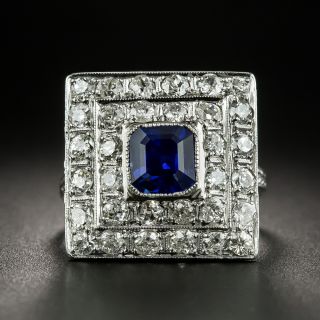 Square Art Deco Sapphire and Diamond Ring - 1