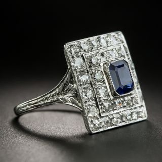 Square Art Deco Sapphire and Diamond Ring