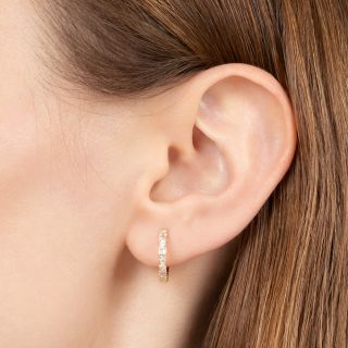 Square-Cut Diamond Huggie Hoop Earrings