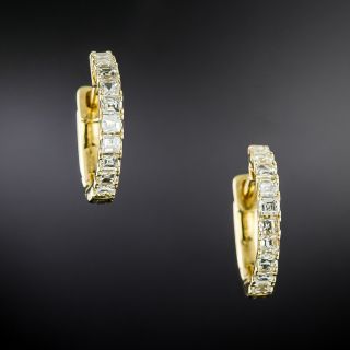 Square-Cut Diamond Huggie Hoop Earrings - 2